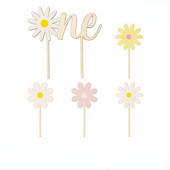 5 τμχ/Συσκευασία INS Kids Little Daisy Birthday Cake Toppers Baby Shower Flower Ξύλινο Αυτοκόλλητο κέικ Διακοσμήσεις για τούρτα ηλίανθου