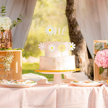 5 τμχ/Συσκευασία INS Kids Little Daisy Birthday Cake Toppers Baby Shower Flower Ξύλινο Αυτοκόλλητο κέικ Διακοσμήσεις για τούρτα ηλίανθου