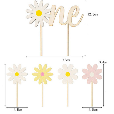 5 τμχ/Συσκευασία INS Kids Little Daisy Birthday Cake Toppers Baby Shower Flower Ξύλινο Αυτοκόλλητο κέικ Διακοσμήσεις για τούρτα ηλίανθου
