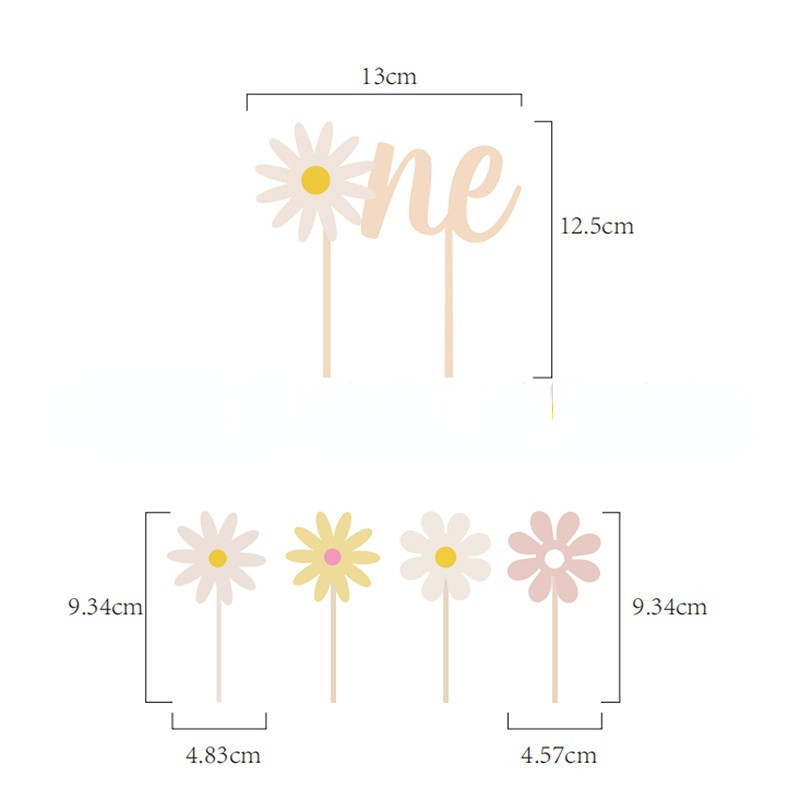 5 τμχ/Συσκευασία INS Kids Little Daisy Birthday Cake Toppers Baby Shower Flower Ξύλινο Αυτοκόλλητο κέικ Διακοσμήσεις για τούρτα ηλίανθου