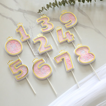 Многоцветна Rainbow Happy Birthday Cake Topper Flags Number Crown 0 1 2 3 Pink Blue For Baby Birthday Party Decoration Cake