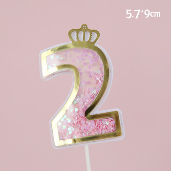 Πολύχρωμο Rainbow Happy Birthday Cake Topper Flags Number Crown 0 1 2 3 Pink Blue For Baby Birthday Party Decoration Cake