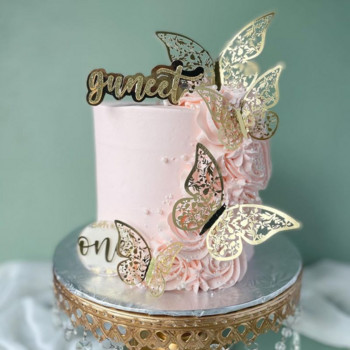 12Pcs Метална текстура Златна изкуствена пеперуда Торта за торта Симулация на декорация на торта Пеперуди Сватбени занаяти Парти украса