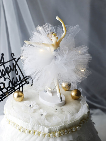 Честит рожден ден Бяла елегантна балетна декорация за момичета Торта за торта Сватбена булка и младоженец за печене Парти консумативи Любовни подаръци