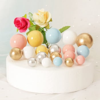 20Pcs Cake Topper Gold Silver Ball Happy Birthday Cake Topper DIY Cupcake Flag Wedding Christmas Ball Decor Birthday Decoration
