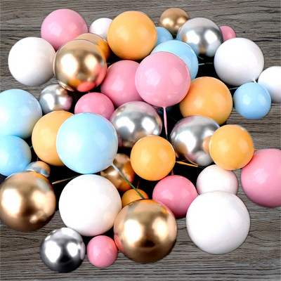 20Pcs Cake Topper Gold Silver Ball Happy Birthday Cake Topper DIY Cupcake Flag Wedding Christmas Ball Decor Birthday Decoration