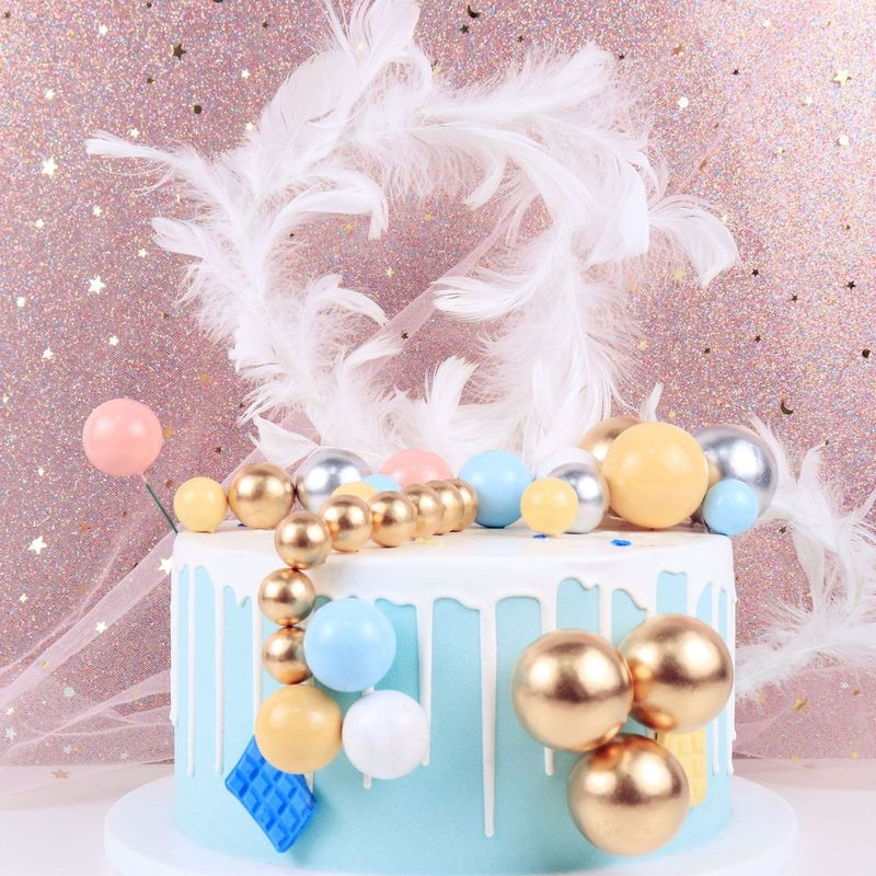 20 de bucăți de decorare pentru tort, bile de argint auriu, decorare pentru tort la mulți ani