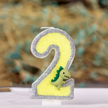 Декорация на динозавър Зелена жълта свещ за торта Денят на детето Честит рожден ден Топер Разкриване на пола Въведение Консумативи за печене