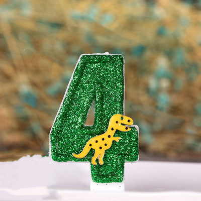 Dinozauru dekorēšana Zaļa dzeltena svece kūkai Bērnu diena Daudz laimes dzimšanas dienāTopper Dzimums Atklāt Ievads Cepšanas piederumi