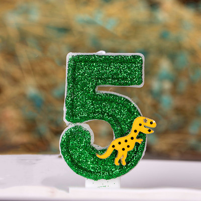 Dinozauru dekorēšana Zaļa dzeltena svece kūkai Bērnu diena Daudz laimes dzimšanas dienāTopper Dzimums Atklāt Ievads Cepšanas piederumi