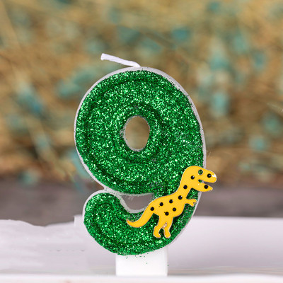 Dinozauru dekorēšana Zaļa dzeltena svece kūkai Bērnu diena Daudz laimes dzimšanas dienāTopper Dzimums Atklāt Ievads Cepšanas piederumi