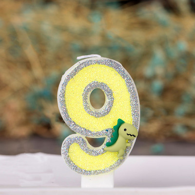 Dinozauru dekorēšana Zaļa dzeltena svece kūkai Bērnu diena Daudz laimes dzimšanas dienāTopper Dzimums Atklāt Ievads Cepšanas piederumi