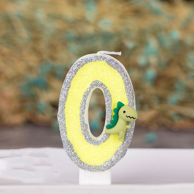 Dinozauru dekorēšana Zaļa dzeltena svece kūkai Bērnu diena Daudz laimes dzimšanas dienāTopper Dzimums Atklāt Ievads Cepšanas piederumi