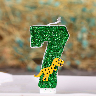 Dinozauru dekorēšana Zaļa dzeltena svece kūkai Bērnu diena Daudz laimes dzimšanas dienāTopper Dzimums Atklāt Ievads Cepšanas piederumi