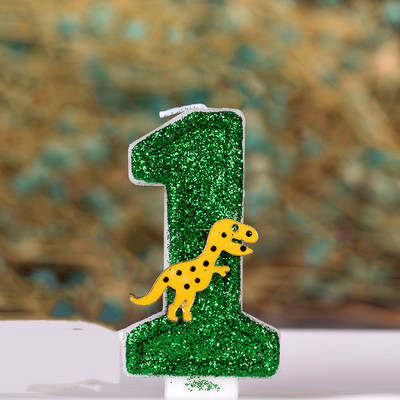 Dinozauru dekorēšana Zaļa dzeltena svece kūkai Bērnu diena Daudz laimes dzimšanas dienāTopper Dzimums Atklāt Ievads Cepšanas piederumi