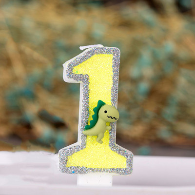 Dinozauru dekorēšana Zaļa dzeltena svece kūkai Bērnu diena Daudz laimes dzimšanas dienāTopper Dzimums Atklāt Ievads Cepšanas piederumi