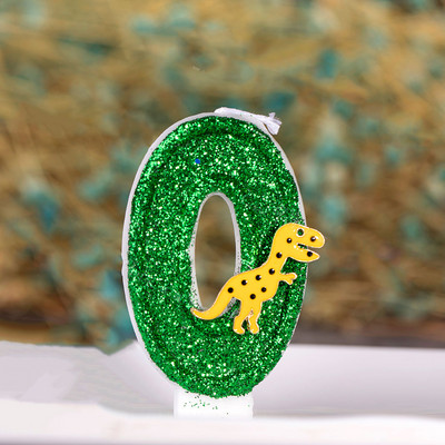 Dinozauru dekorēšana Zaļa dzeltena svece kūkai Bērnu diena Daudz laimes dzimšanas dienāTopper Dzimums Atklāt Ievads Cepšanas piederumi