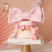 Decoratune creativă pentru tort cu spumă Funda roz pentru Baby Shower Topperuri pentru tort pentru ziua de naștere a fetiței Desert Desert