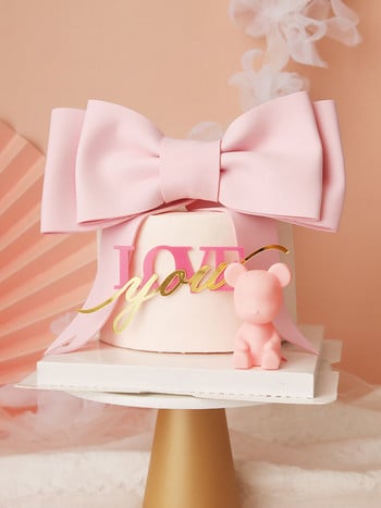 Δημιουργική διακόσμηση τούρτας από αφρό ροζ φιόγκο Baby shower Happy Birthday Cake Toppers for Birthday Cake Cake Decors Supplies