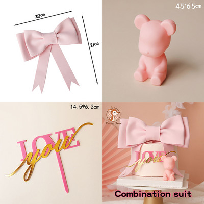 Decoratune creativă pentru tort cu spumă Funda roz pentru Baby Shower Topperuri pentru tort pentru ziua de naștere a fetiței Desert Desert