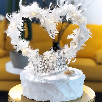Φούτερ Heart Cake Topper LED Light Φωτεινά Angel Feather Cake Toppers Για Γαμήλιο πάρτι Δώρα Δώρα για την Ημέρα του Αγίου Βαλεντίνου