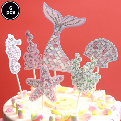 Decorații drăguțe pentru tort cu animale de mare decor creatură marine Pește sirenă decorațiuni pentru tort petrecere de aniversare cu tematică oceanică Baby Shower