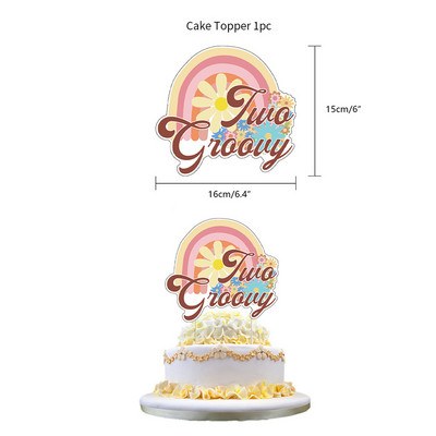 1 komplekts Bohēmijas hipija varavīksnes ziedu skolas autobusa kūkas virsma Divi groovy toperi bērniem Bohēmijas hipija dzimšanas dienas ballītes noformējums