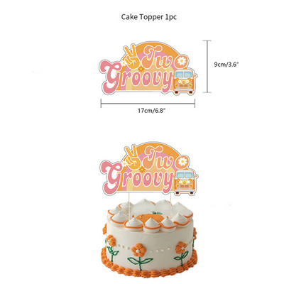 1 komplekts Bohēmijas hipija varavīksnes ziedu skolas autobusa kūkas virsma Divi groovy toperi bērniem Bohēmijas hipija dzimšanas dienas ballītes noformējums