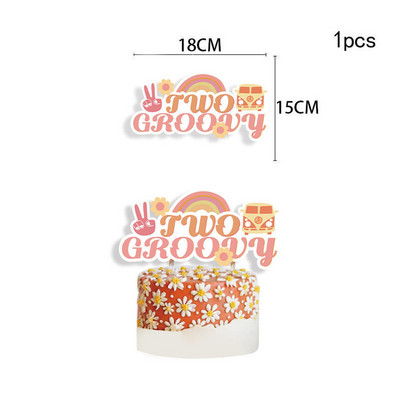 1 komplekts Bohēmijas hipija varavīksnes ziedu skolas autobusa kūkas virsma Divi groovy toperi bērniem Bohēmijas hipija dzimšanas dienas ballītes noformējums