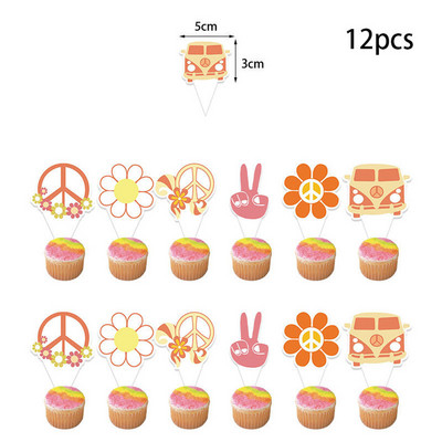 1 komplekts Bohēmijas hipija varavīksnes ziedu skolas autobusa kūkas virsma Divi groovy toperi bērniem Bohēmijas hipija dzimšanas dienas ballītes noformējums