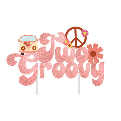 1 komplekts Bohēmijas hipija varavīksnes ziedu skolas autobusa kūkas virsma Divi groovy toperi bērniem Bohēmijas hipija dzimšanas dienas ballītes noformējums