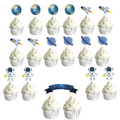 Kosmose Astronaut Cupcake Topper Universe seeria tordipealsed Universumi planeedi sünnipäevapeo magustoidu rekvisiidid, pidulik sisekujundus