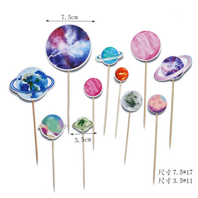 Kosmose Astronaut Cupcake Topper Universe seeria tordipealsed Universumi planeedi sünnipäevapeo magustoidu rekvisiidid, pidulik sisekujundus