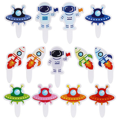 Kosmose Astronaut Cupcake Topper Universe seeria tordipealsed Universumi planeedi sünnipäevapeo magustoidu rekvisiidid, pidulik sisekujundus