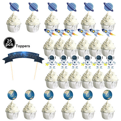 Kosmose Astronaut Cupcake Topper Universe seeria tordipealsed Universumi planeedi sünnipäevapeo magustoidu rekvisiidid, pidulik sisekujundus