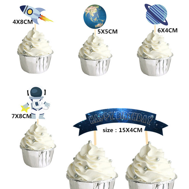 Kosmose Astronaut Cupcake Topper Universe seeria tordipealsed Universumi planeedi sünnipäevapeo magustoidu rekvisiidid, pidulik sisekujundus