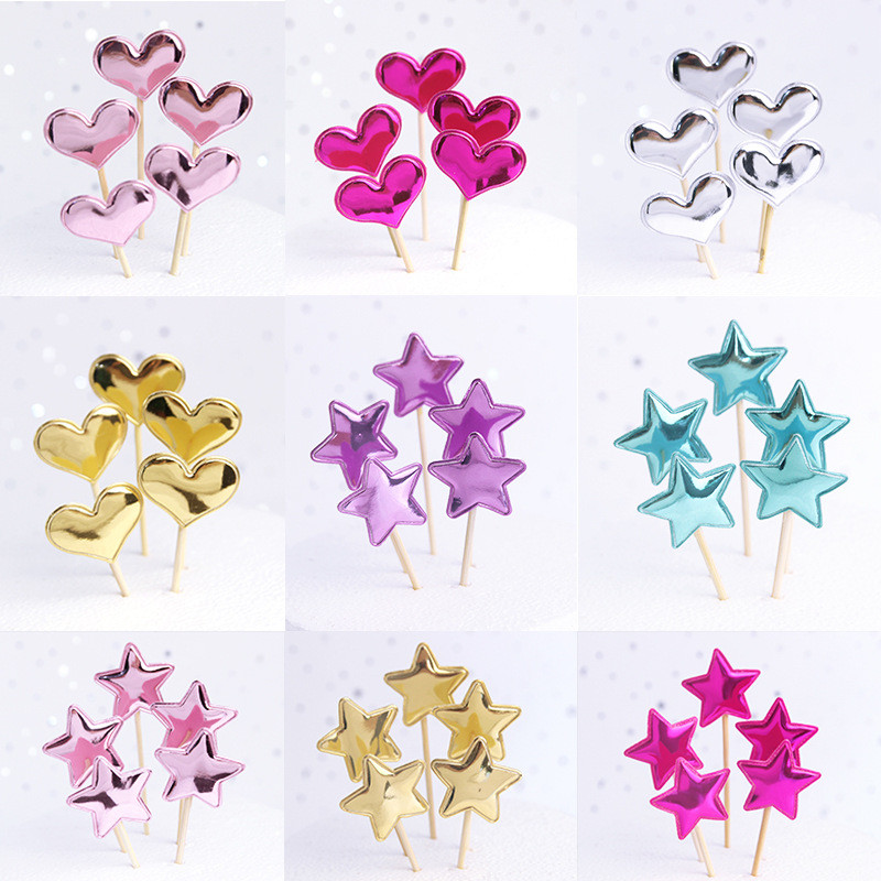 50 vnt Žvaigždės torto viršelis širdelės vestuvių berniuko ar mergaitės karūnos vaikų gimtadienio vakarėlio puošmena vaikams princesės keksiukų keptuvės