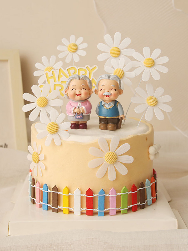 Părinți La mulți ani pentru tort, ornament pentru copt, cadou pentru bunici, flori acrilice, margarete, pentru cupcake, pentru desert