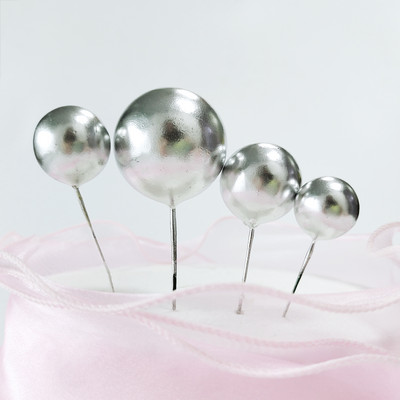 4 buc. Ornamente de decorare pentru tort cu bile, aur roz, argintiu