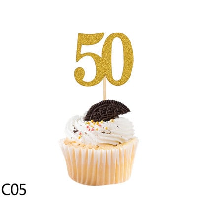 10/20 buc. Topper pentru tort cu sclipici cu număr 18 21 30 40 50 60 de ani Topper pentru prăjituri de aniversare pentru mare eveniment, petrecere de nuntă, furnituri pentru decor cupcake