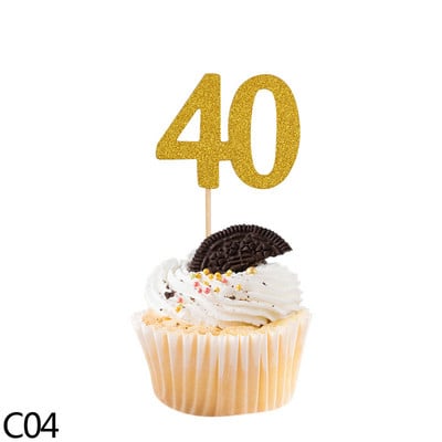 10/20 buc. Topper pentru tort cu sclipici cu număr 18 21 30 40 50 60 de ani Topper pentru prăjituri de aniversare pentru mare eveniment, petrecere de nuntă, furnituri pentru decor cupcake