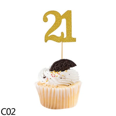 10/20 buc. Topper pentru tort cu sclipici cu număr 18 21 30 40 50 60 de ani Topper pentru prăjituri de aniversare pentru mare eveniment, petrecere de nuntă, furnituri pentru decor cupcake