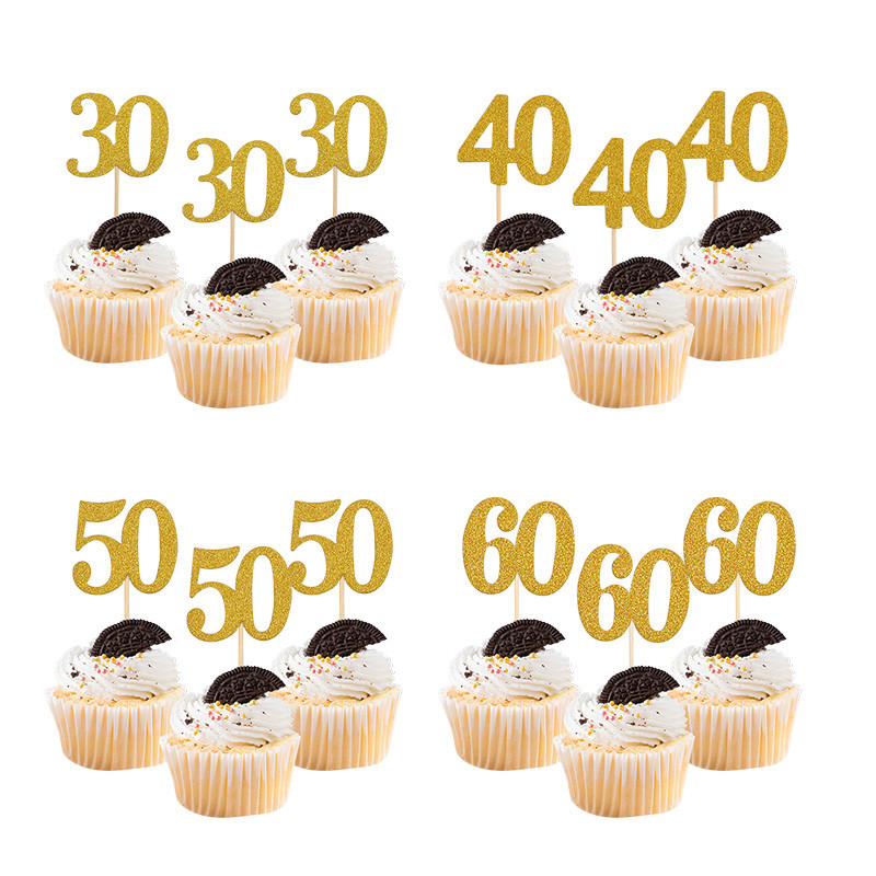 10/20 buc. Topper pentru tort cu sclipici cu număr 18 21 30 40 50 60 de ani Topper pentru prăjituri de aniversare pentru mare eveniment, petrecere de nuntă, furnituri pentru decor cupcake