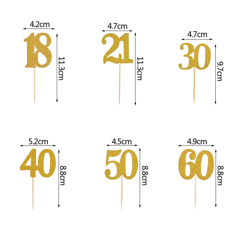 10/20 buc. Topper pentru tort cu sclipici cu număr 18 21 30 40 50 60 de ani Topper pentru prăjituri de aniversare pentru mare eveniment, petrecere de nuntă, furnituri pentru decor cupcake
