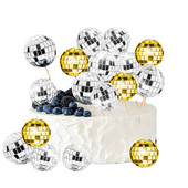 12 bucăți decorare tort cu bile cu oglindă Disco 70's 80 Retro Dance Disco Silver Golden Cake Topper Cupcake Party Party Club