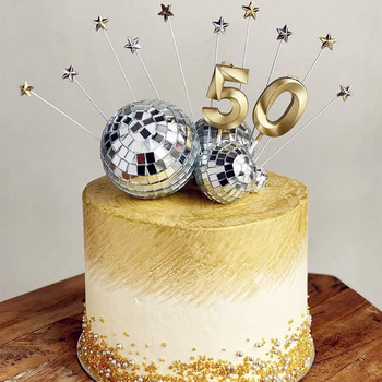 12 τμχ Διακοσμητικό κέικ με μπάλα καθρέφτη Ντίσκο 70\'s 80 Retro Dance Disco Ασημί Χρυσό Κέικ Topper Cupcake Γενέθλια Club Προμήθειες