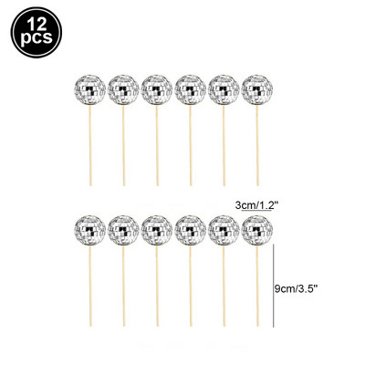 12 bucăți decorare tort cu bile cu oglindă Disco 70's 80 Retro Dance Disco Silver Golden Cake Topper Cupcake Party Party Club