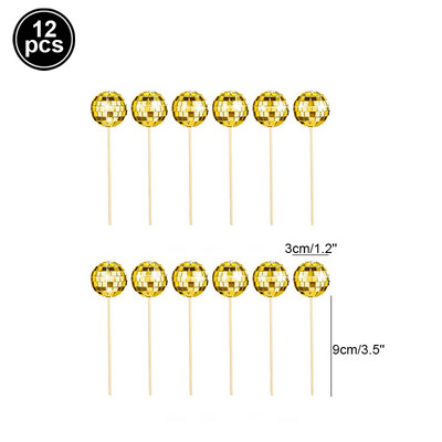 12 bucăți decorare tort cu bile cu oglindă Disco 70's 80 Retro Dance Disco Silver Golden Cake Topper Cupcake Party Party Club