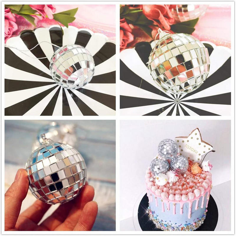 12 bucăți decorare tort cu bile cu oglindă Disco 70's 80 Retro Dance Disco Silver Golden Cake Topper Cupcake Party Party Club