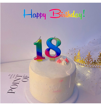Нова свещ с номера на дъгата Покривало за торта Деца Момичета Момчета Декорация за бебешко парти Цветна Покривка за торта с числа за рожден ден Консумативи